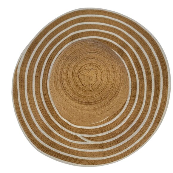 Shade & Shore Wide Brim Straw Sun Hat Tan & White Striped Packable Beach Hat - Picture 3 of 6